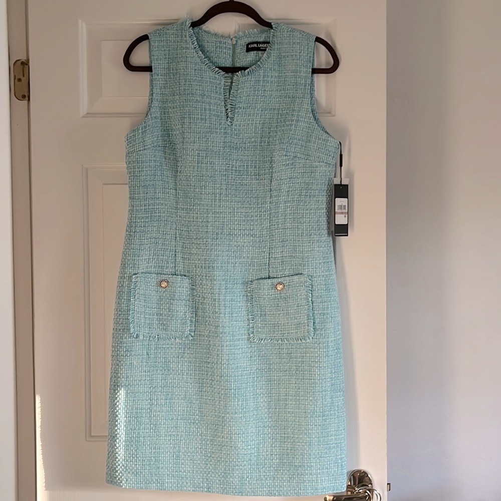 Karl Lagerfeld Sleeveless turquoise and white NEW dress